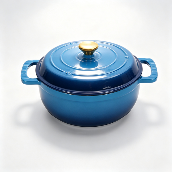 铸铁 5QT 烹饪锅具 渐变蓝 含两个硅胶手套 珐琅锅-5
