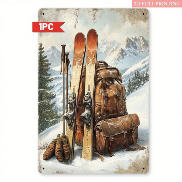 CIFbuy 2D平面金属装饰牌 滑雪装备，乡村风滑雪小屋壁饰（TikTok, temu 自提物流）-5