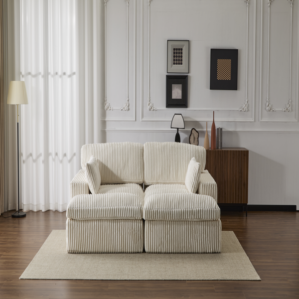 Double Chaise Lounge Chair Indoor,Oversized Upholstered Sleeper Cloud Couch,Deep Seat Luxury Sofa Bed,Sectional Sofa Chaise Love-seat,Corduroy Reading Chair for Living Room,No Assembly Required,White-13