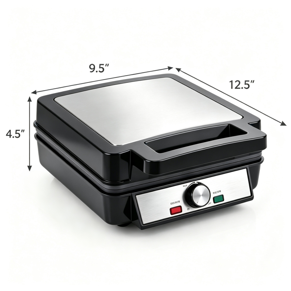 1200W 4片比利时华夫饼制作机，双面加热华夫饼熨斗，320-410℉ 家用厨房早餐用可调温度、不粘板冷触手柄华夫饼机-4