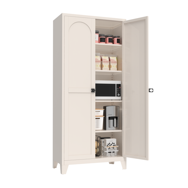 71'' 2 Shapely Door Cabinet With Lock, Metal Storage Cabinet with Doors and Adjustable Shelves, for Kitchen, Bedroom, Living Room(Beige)-24