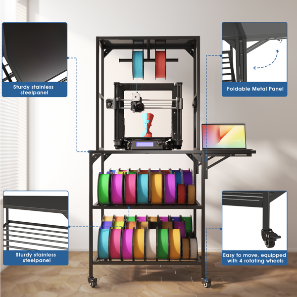 3D Printer Stand, Heavy Duty 3D Printer Table Stand with Filament Storage Rack, T-Shaped Spools Holder Rack with Wheels,3D Printer Workbench for 3D Printing Studio, Home Office Workshop-5