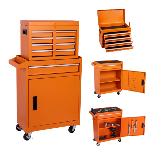 Tool Chest, 5-Drawer Rolling Tool Storage Cabinet with Detachable Top Tool Box, Liner, Universal Lockable Wheels, Adjustable Shelf, Locking Mechanism, Metal Tool Cart for Garage Workshop-1