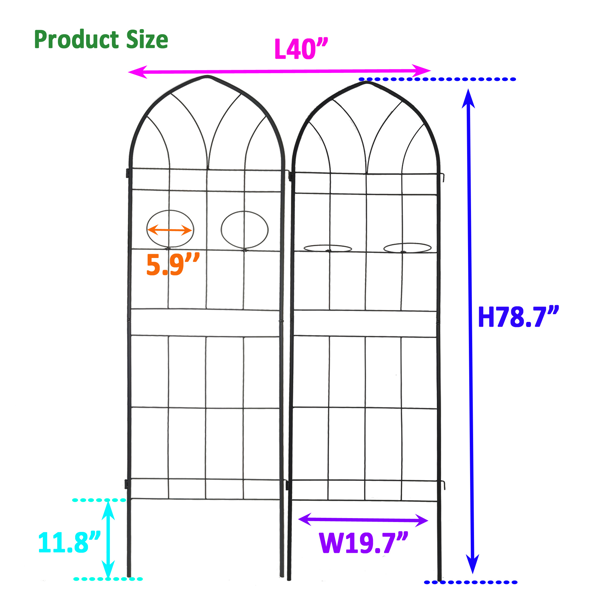 2 Pack Metal Garden Trellis 78.7" x 19.7" Rustproof Trellis for Climbing Plants Outdoor Flower Support Black-2