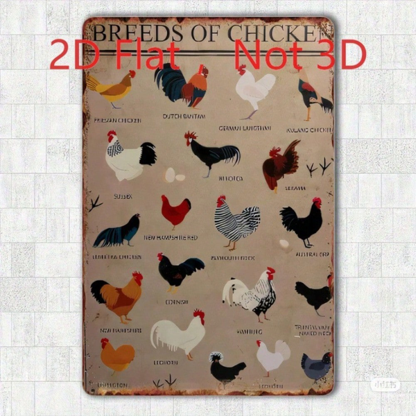 CIFbuy 复古鸡品种图示铁皮装饰牌，农舍风格墙面艺术 20x30厘米（TikTok, temu 自提物流）-5