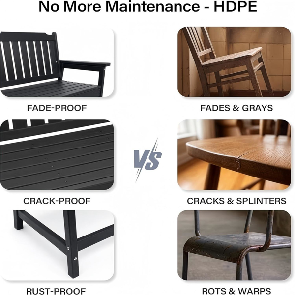 HDPE 户外长凳，耐候型庭院及门廊长凳，配有铝合金加固框架，承重560磅，免维护花园长凳，适用于后院、露台和草坪-8