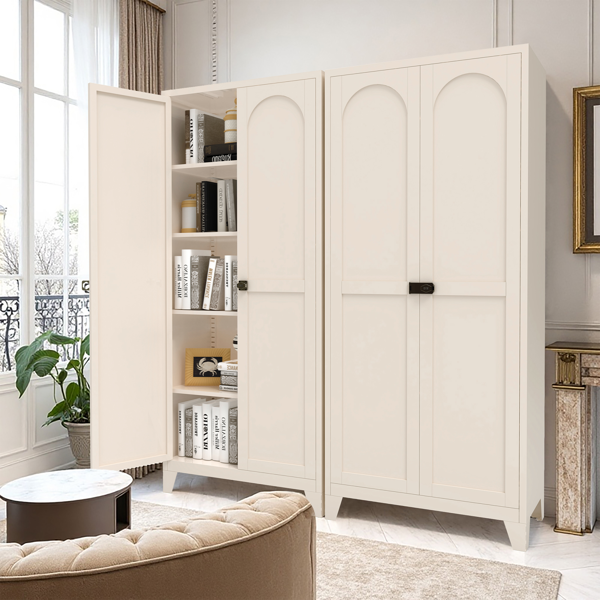 71'' 2 Shapely Door Cabinet With Lock, Metal Storage Cabinet with Doors and Adjustable Shelves, for Kitchen, Bedroom, Living Room(Beige)-10