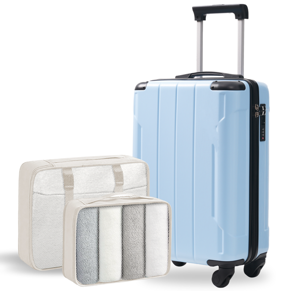 20-Inch Hardshell Carry-On Luggage, Lightweight Durable ABS Suitcase with Spinner Wheels, Built-in TSA Lock, 2 Packing Cubes, Skyblue-2