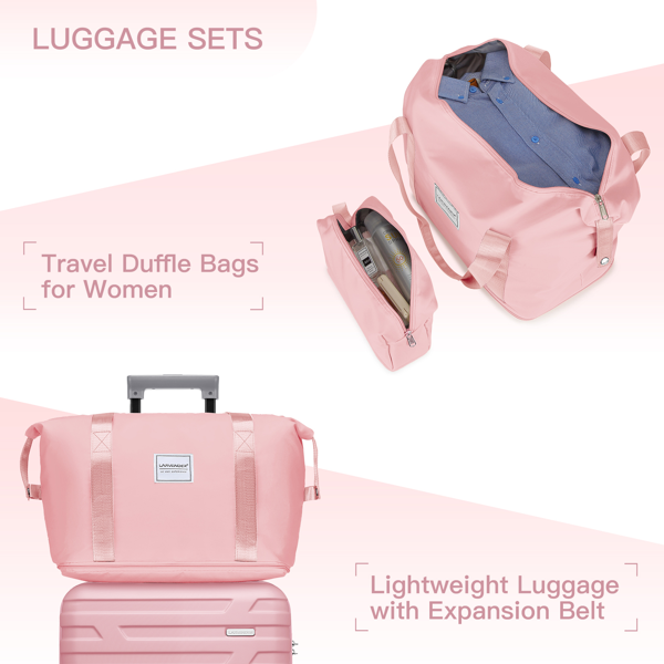 Luggage Sets 6 Piece with Duffel Bags, Hardside Expandable Suitcases with Spinner Wheels TSA Lock, Pink-4