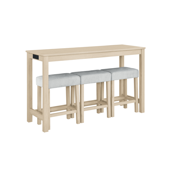 59 Inch Bar Table, Dining Table, Sofa Table with Power Outlet, 3 Upholstered Stools, 4 Piece Bar Table and Chair Set for Living Room, Dining Room, Kitchen-11