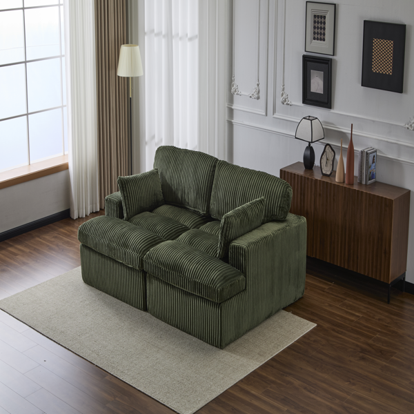 Double Chaise Lounge Chair Indoor,Oversized Upholstered Sleeper Cloud Couch,Deep Seat Luxury Sofa Bed,Sectional Sofa Chaise Love-seat,Corduroy Reading Chair for Living Room,No Assembly Required,Green-4