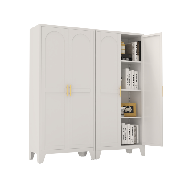 61'' 2 Shapely Doors Cabinet, Metal Storage Cabinet with Doors and Adjustable Shelves, for Bedroom, Living Room(White)-16