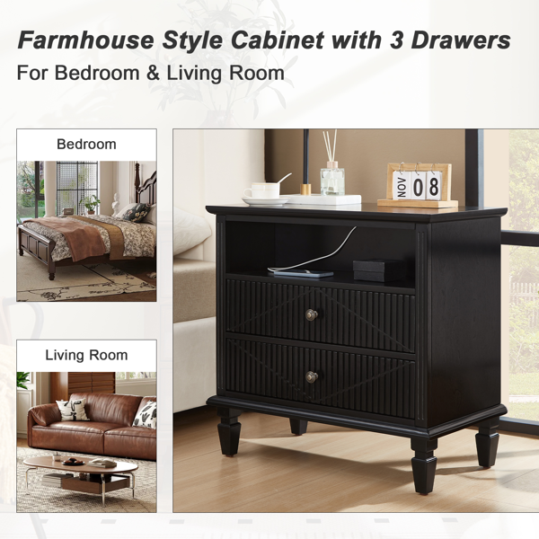Farmhouse Nightstand with Charging Station, 2-Drawer Engineered Wood Storage Cabinet, Bedside Table for Bedroom-7