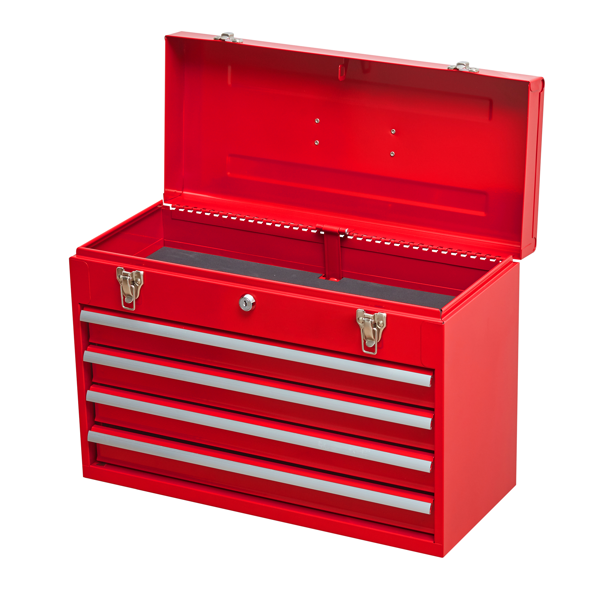 Metal Tool Box with 4 Drawers Portable Steel Tool Chest with Metal Cylinder Lock and Latch Closure, Liner, Red Powder coating, suitable for Garage, Warehouse and Outdoor Repair job-Red-4