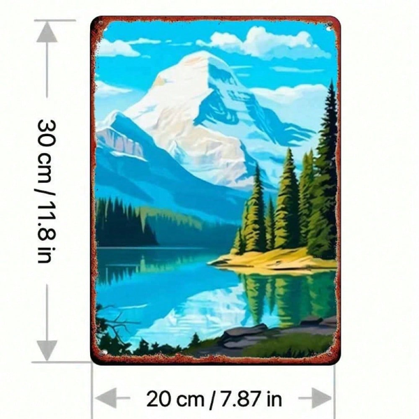 CIFbuy 锡制雪山湖景金属墙饰，复古风景牌装饰（TikTok, temu 自提物流）-2