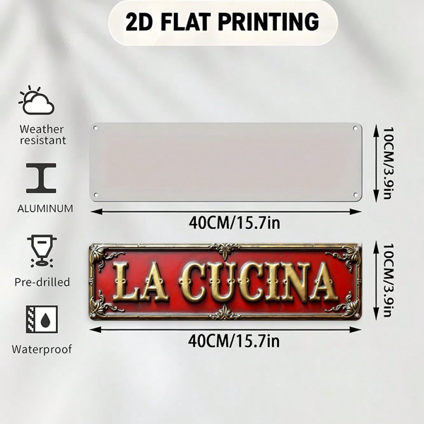 CIFbuy 烫金 LA CUCINA 2D 平面铝制招牌，欧式时尚墙面装饰（TikTok, temu 自提物流）-4