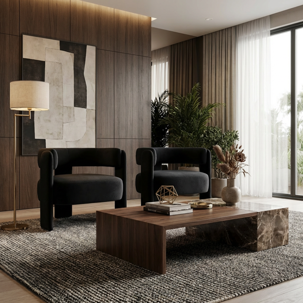 Accent Chair for Living Room, Velvet Comfy Single Sofa Chair Mid-Century Modern Armchair Wooden Legs for Bedroom Office Reading-1