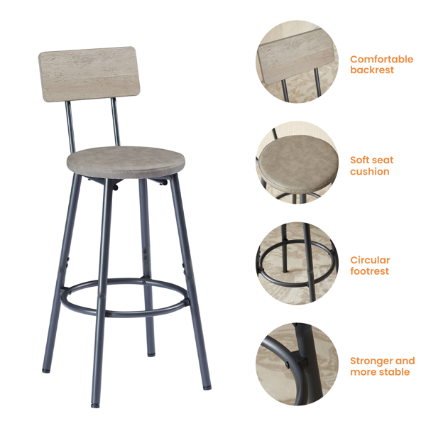 Long Bar Table Set with 3 PU Upholstered Bar Stools, Industrial Bar Table and Chairs for Kitchen Breakfast Table, Living Room, Banquet Hall, Rustic Gray and Black, 63″L x15.7"W x 37.5"H-9