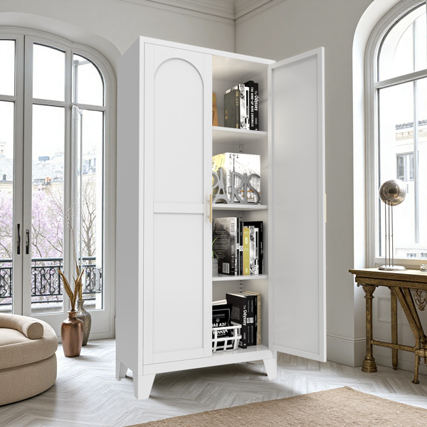 61'' 2 Shapely Doors Cabinet, Metal Storage Cabinet with Doors and Adjustable Shelves, for Bedroom, Living Room(White)-7