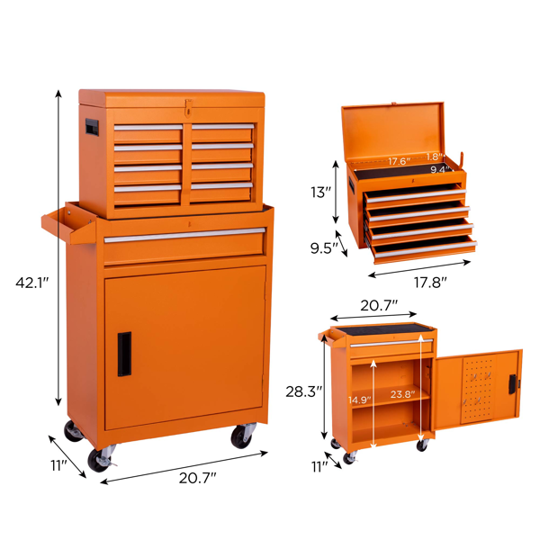 Tool Chest, 5-Drawer Rolling Tool Storage Cabinet with Detachable Top Tool Box, Liner, Universal Lockable Wheels, Adjustable Shelf, Locking Mechanism, Metal Tool Cart for Garage Workshop-6