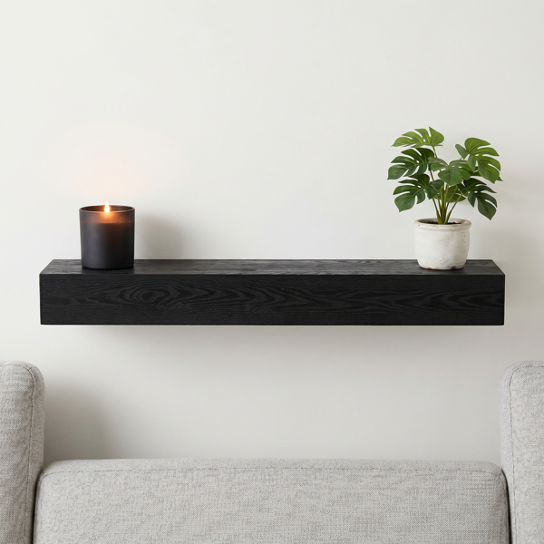 48'' Fireplace Mantel Western Red Cedar Wall-Mounted & Floating Shelf for Home Decor Textured Wood Grain Surface-5