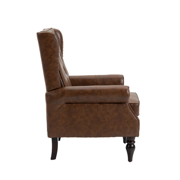 Wood Frame Armchair, Modern Accent Chair Lounge Chair with Sturdy Wood Legs for Living Room Bedroom (Brown PU)-14