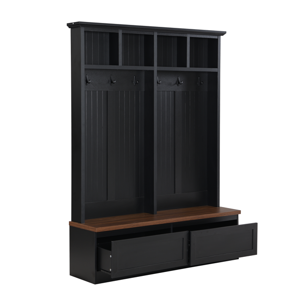 Farmhouse 4-in-1 Hall Tree with Wood Grain Bench, Mudroom Versatile Coat Rack with 2 Large Drawer, Entrance Organizer for Hallway, Living Room, Black, 55.9"W (OLD SKU: N721P313099B)-11
