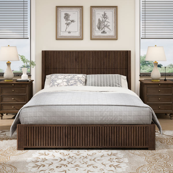 Solid Wood Platform Bed Frame with Headboard, No Box Spring Needed, Floor-standing bed, Easy Assembly, Queen Size, Walnut-1