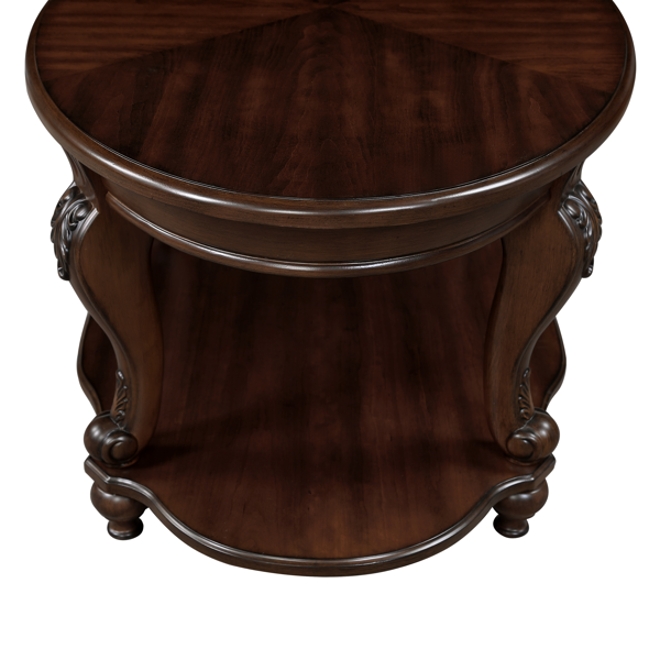 22'' Retro Round End Table,Solid Wood Sofa Side Table with Shelf,Living Room Corner Table Easy Assemble,Cherry-14