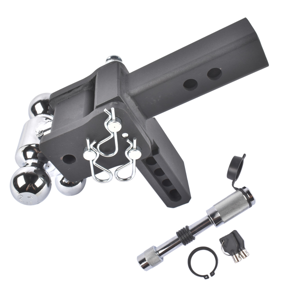 拖车钩 Adjustable Trailer Hitch Fits 2" Receiver Tri-Ball 5" Drop 10K GTW with Lock-7