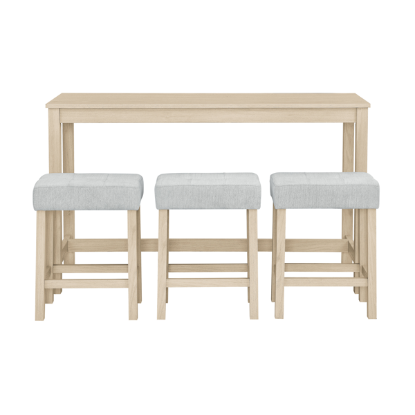 59 Inch Bar Table, Dining Table, Sofa Table with Power Outlet, 3 Upholstered Stools, 4 Piece Bar Table and Chair Set for Living Room, Dining Room, Kitchen-16