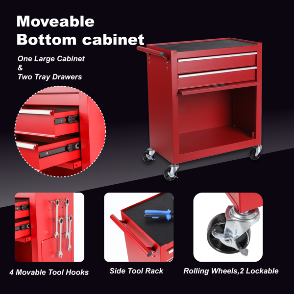 Tool Chest, 8-Drawer Rolling Tool Storage Cabinet with 2 in 1 Detachable Top Tool Box, Liner, Lockable Wheels, Side Hooks,Metal Tool Cart for Garage-9