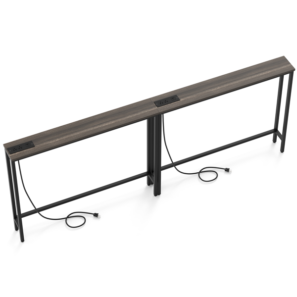 2pcs 灰色 密度板贴三胺+铁 200*15*79cm 玄关桌 带排插（美标）-5