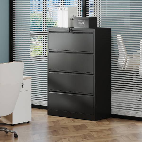 4 Drawer Lateral File Cabinet, Heavy Duty Metal Filing Cabinet, 35.4 Inch Wide Locking File Cabinet for Home Office, Space-Saving Vertical Storage with Anti-Tip Interlock, for Letter/Legal/A4 Files-1