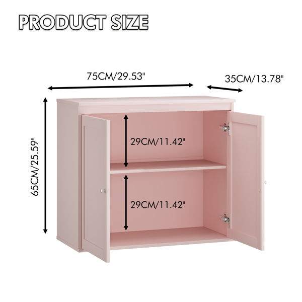 Kitchen Storage Cabinet with Double Doors, Coffee Bar Cabinet with Adjustable Shelves, Sideboard Buffet for Dining Room, Living Room or Entryway, Pink-23