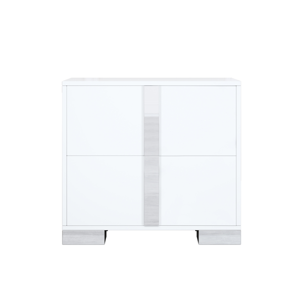 Elegant Nightstand with Metal Foot, Mirrored Bedside Table with 2 Drawers for Bedroom, Living Room, White (Old SKU: WF319353AAK)-3
