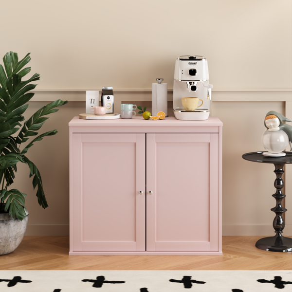 Kitchen Storage Cabinet with Double Doors, Coffee Bar Cabinet with Adjustable Shelves, Sideboard Buffet for Dining Room, Living Room or Entryway, Pink-1