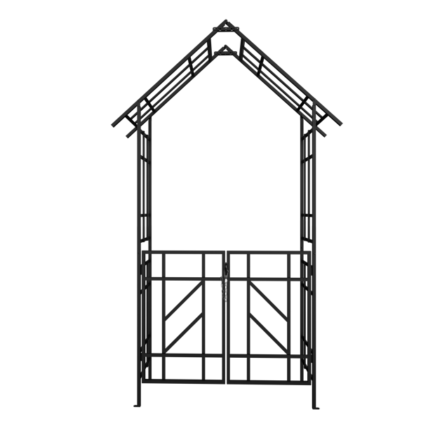 Metal Garden Arch with Gate W58.07*H97.24 Climbing Plants Support Rose Arch Outdoor Black-11