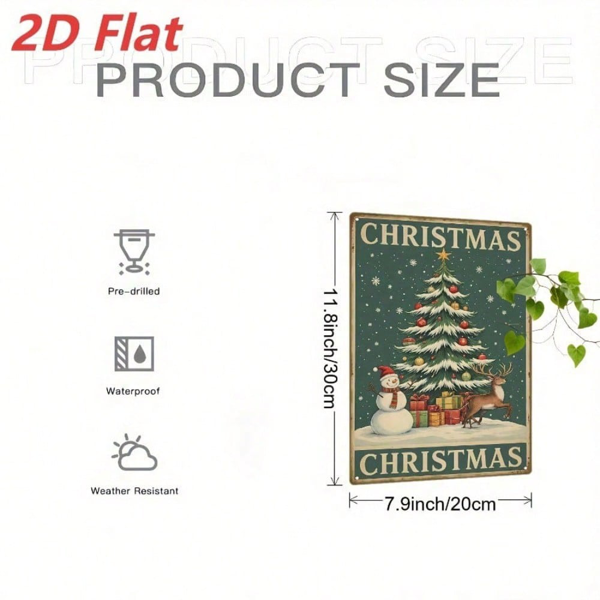 CIFbuy 复古圣诞金属壁饰 8x12，绿金雪花人鹿树装饰牌（TikTok, temu 自提物流）-3