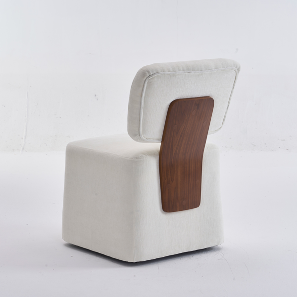 Linen Upholstered Armless Dining Chair with Casters,IVORY-5