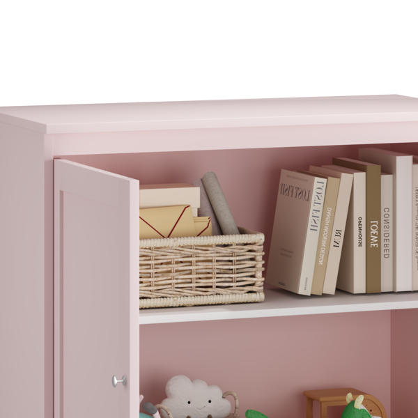 Kitchen Storage Cabinet with Double Doors, Coffee Bar Cabinet with Adjustable Shelves, Sideboard Buffet for Dining Room, Living Room or Entryway, Pink-19