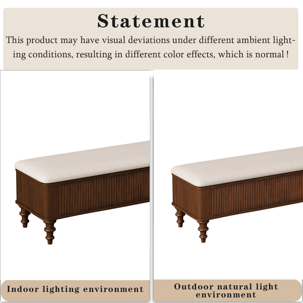 50.8-inch Multi-Functional Storage Ottoman Bench-Solid Rubberwood Bed End Bench with Linen Seat, Storage Bench for Bedroom, Entryway Shoe Organizer for Bedroom, Living Room, Entryway, Closet, Walnut-15