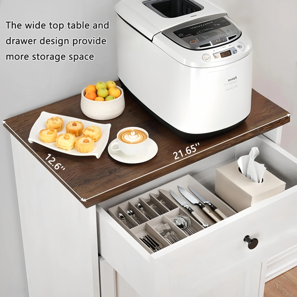 Tilt Out Trash Can Cabinet, Hidden Wooden Trash Can Cabinet with Drawer, Free Standing Garbage Cabinet for Kitchen, 10 Gallon Farmhouse Laundry Hamper Cabinet for Kitchen, Living Room (White)-13