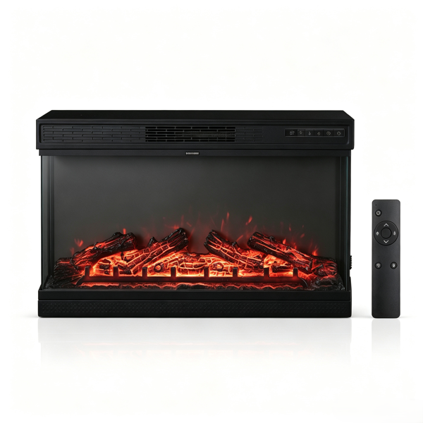 美规 EF-36 120V 1500W 36寸 壁炉芯 黑色 铁 嵌入式/三面玻璃/可调温/定时/带显示/5档火焰明亮度/配假柴/带遥控器 多彩/12色火焰-2