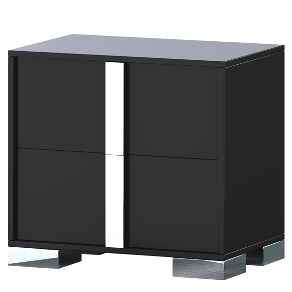 Elegant Nightstand with Metal Foot, Mirrored Bedside Table with 2 Drawers for Bedroom, Living Room, Black-6