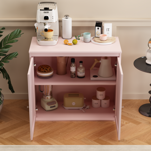 Kitchen Storage Cabinet with Double Doors, Coffee Bar Cabinet with Adjustable Shelves, Sideboard Buffet for Dining Room, Living Room or Entryway, Pink-34