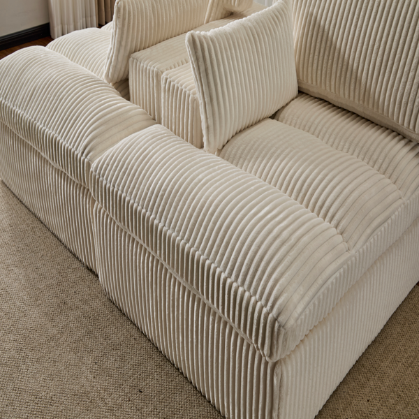 Double Chaise Lounge Chair Indoor,Oversized Upholstered Sleeper Cloud Couch,Deep Seat Luxury Sofa Bed,Sectional Sofa Chaise Love-seat,Corduroy Reading Chair for Living Room,No Assembly Required,White-11
