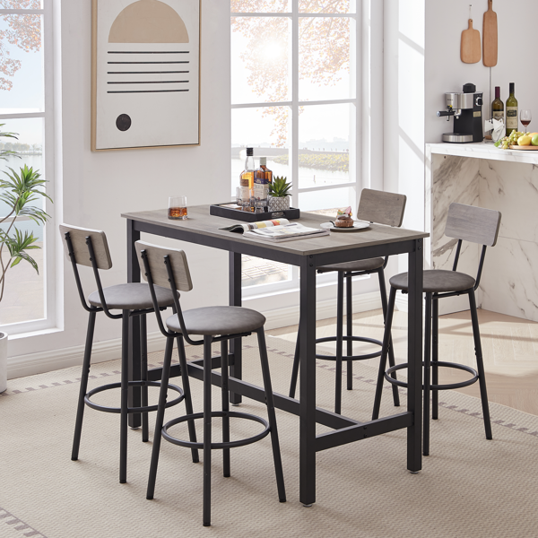 Bar Table Set with 4 Bar stools PU Soft seat with backrest, Grey, 47.24'' L x 23.62'' W x 35.43'' H-1