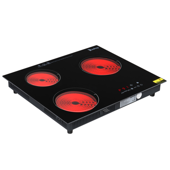欧规 DT3 23in 厨房炉灶 220V 220V,5200W 长方形3头炉 玻璃晶板加铁质喷涂防锈底壳 黑色 触屏内嵌接线 欧洲