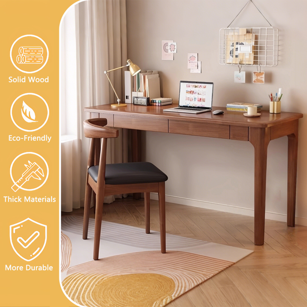 Solid Wood Desk with Drawers, Standing Desk with Smooth Edges, Home Office Desk for Small Spaces, Mid Century Modern Desk for Study, Bedroom, Living Room, Office, (Walnut, 47.24''*21.65''*29.53'')-8